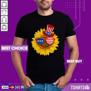 Sunflower Hat Sunglasses American Flag 4th Of July Shirt