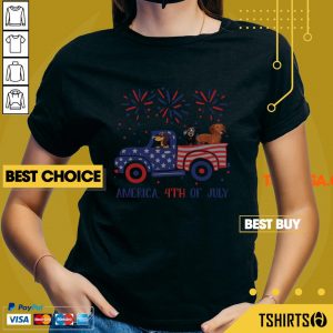 Dachshunds On The Car 4th Of July American Flag V-neck