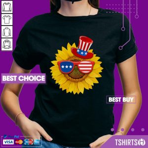 Sunflower Hat Sunglasses American Flag 4th Of July V-neck