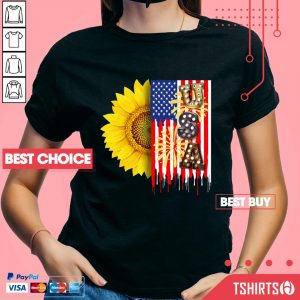 Sunflower USA American Flag 4th Of July V-neck