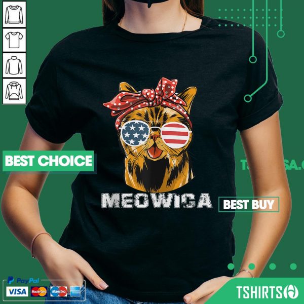 Cat Meowica 4th Of July American Flag V-neck
