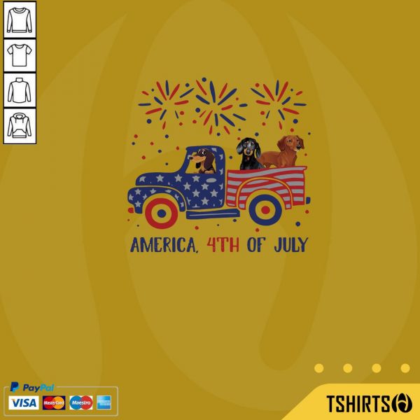 Dachshunds On The Car 4th Of July American Flag Shirt