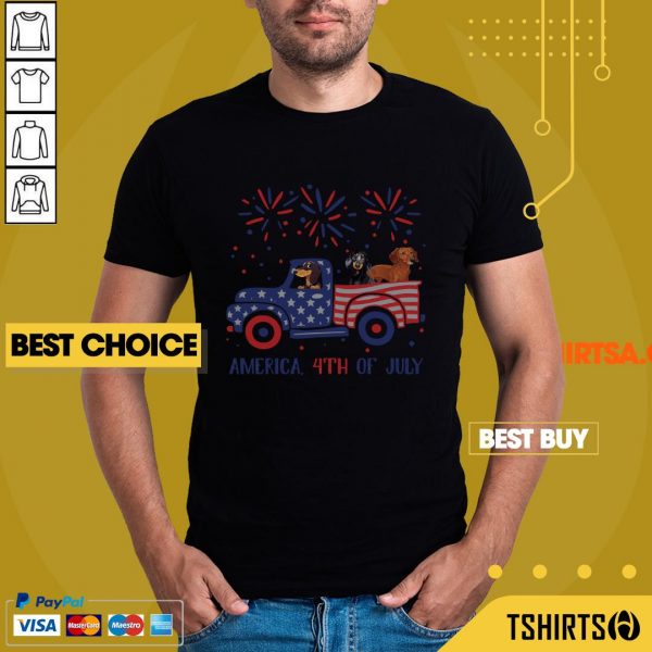 Dachshunds On The Car 4th Of July American Flag Shirt