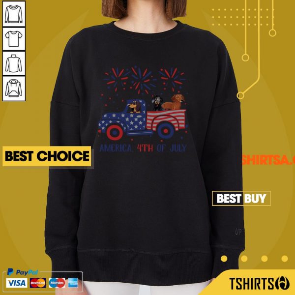 Dachshunds On The Car 4th Of July American Flag Sweatshirt