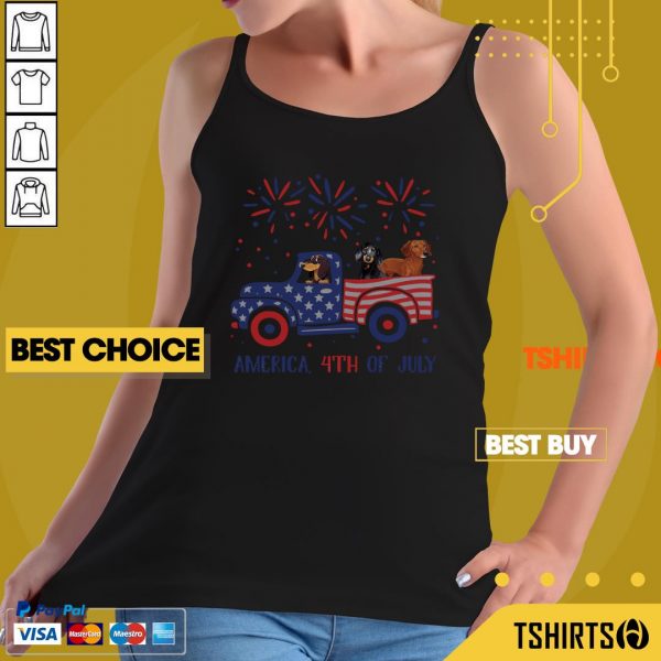 Dachshunds On The Car 4th Of July American Flag Tank Top