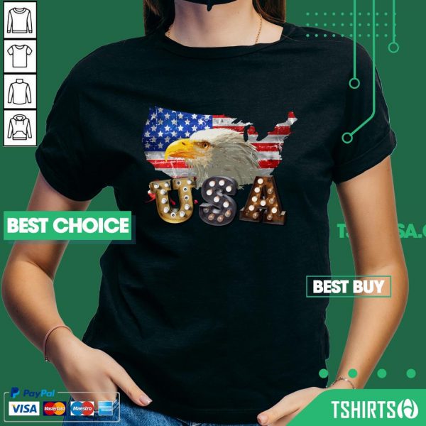 Eagle USA 4th Of July American Flag V-neck