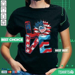 Love Sunflower American Flag 4th Of July V-neck