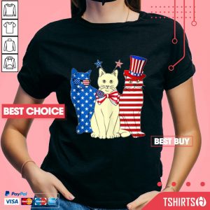 Red White Blue Cats 4th Of July American Flag V-neck