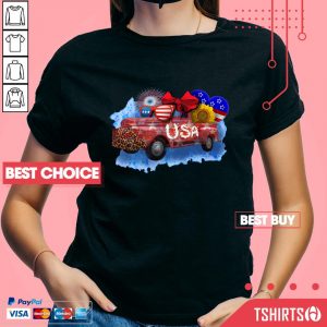 USA Crazy Truck American Flag 4th Of July V-neck