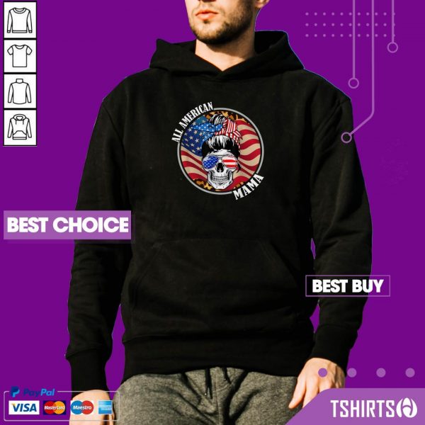 Mama Skull All American 4th Of July American Flag Hoodie