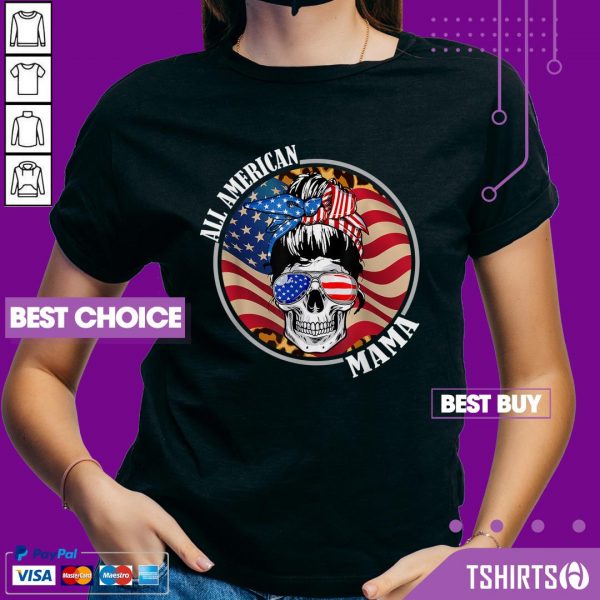 Mama Skull All American 4th Of July American Flag V-neck