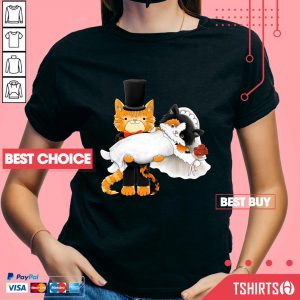 Cute Cat Couples Orange And Calico Just Married Wedding V-neck