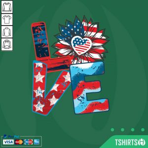 Love Sunflower American Flag 4th Of July