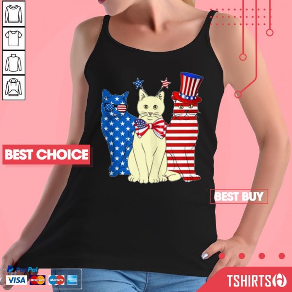 Red White Blue Cats 4th Of July American Flag Tank Top