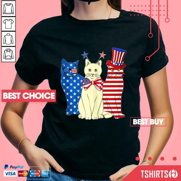 Red White Blue Cats 4th Of July American Flag V-neck
