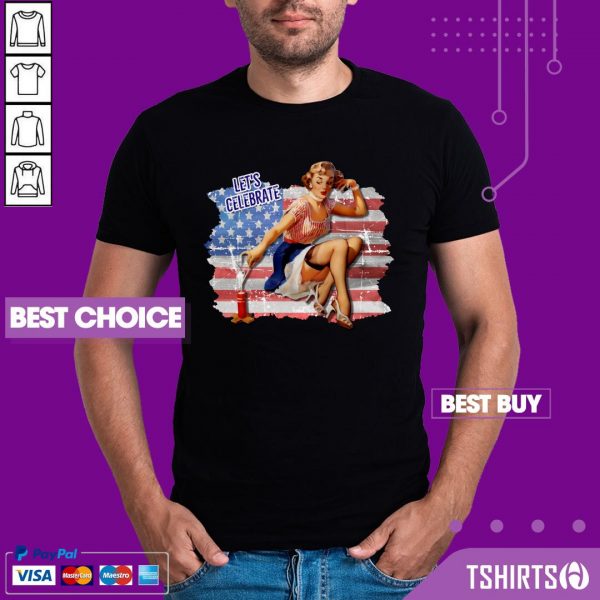 Women 4th Of July Let's Celebrate Bang American Flag Shirt