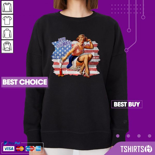 Women 4th Of July Let's Celebrate Bang American Flag Sweatshirt