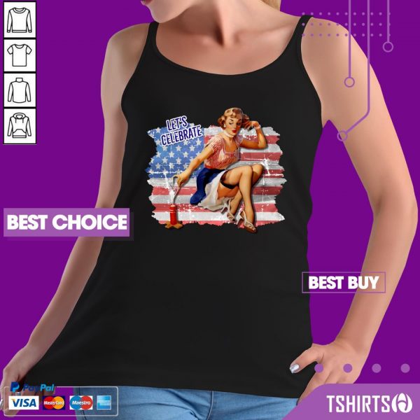 Women 4th Of July Let's Celebrate Bang American Flag Tank Top