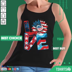 Love Sunflower American Flag 4th Of July Tank Top