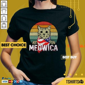 Cat Meowica 4th Of July American Flag Vintage V-neck