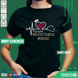 Essential Registered Nurse Stethoscope Heartbeat Leopard V-neck