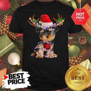 Funny Yorkie Christmas Reindeer Antlers Snow Gift Shirt