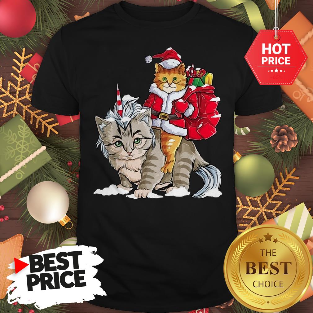Official Funny Santa Riding Cat Ugly Sweater Christmas Gift Shirt