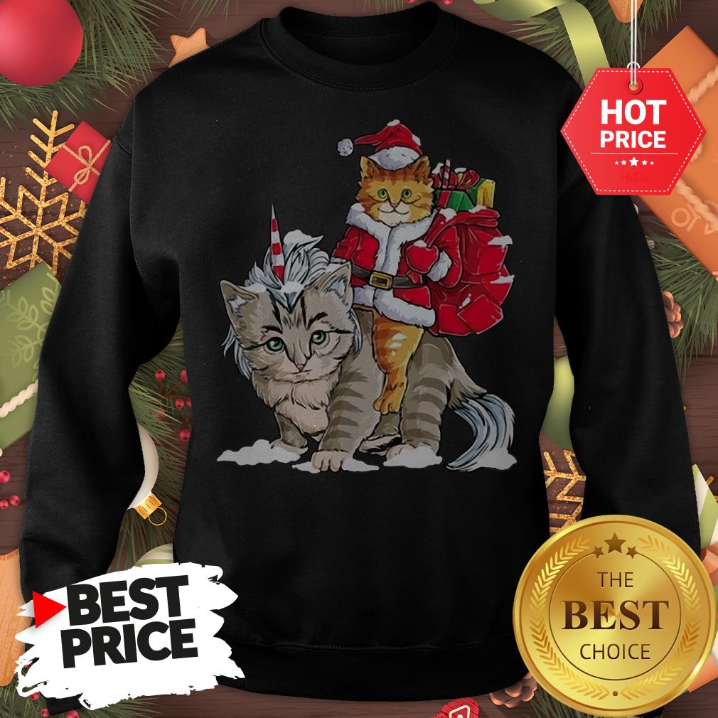 Official Funny Santa Riding Cat Ugly Sweater Christmas Gift Shirt