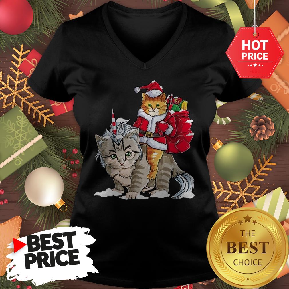 Official Funny Santa Riding Cat Ugly Sweater Christmas Gift Shirt