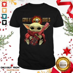 Happy Baby Yoda Hug Guitar Guns N Roses Rock Band Shirt