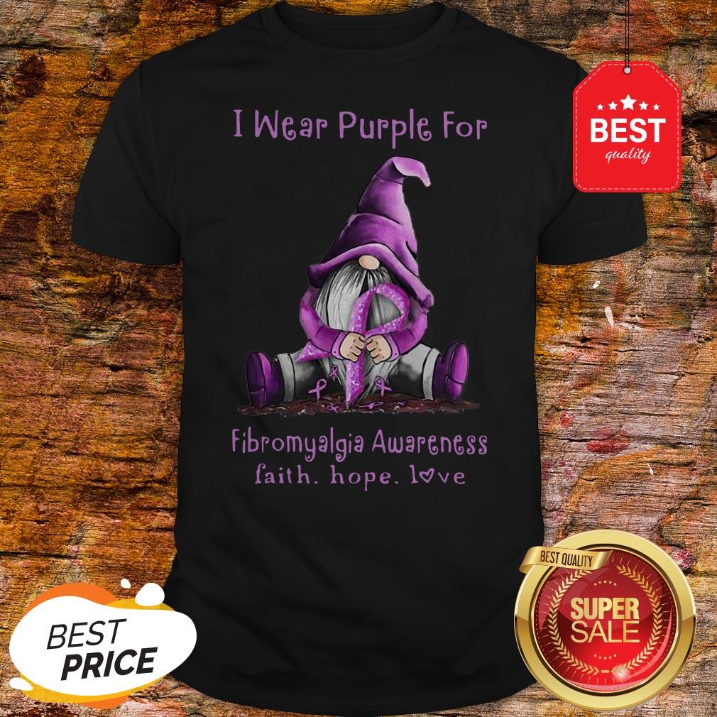 Gnome I Wear Purple For Fibromyalgia Awareness Faith Hope Love Shirt