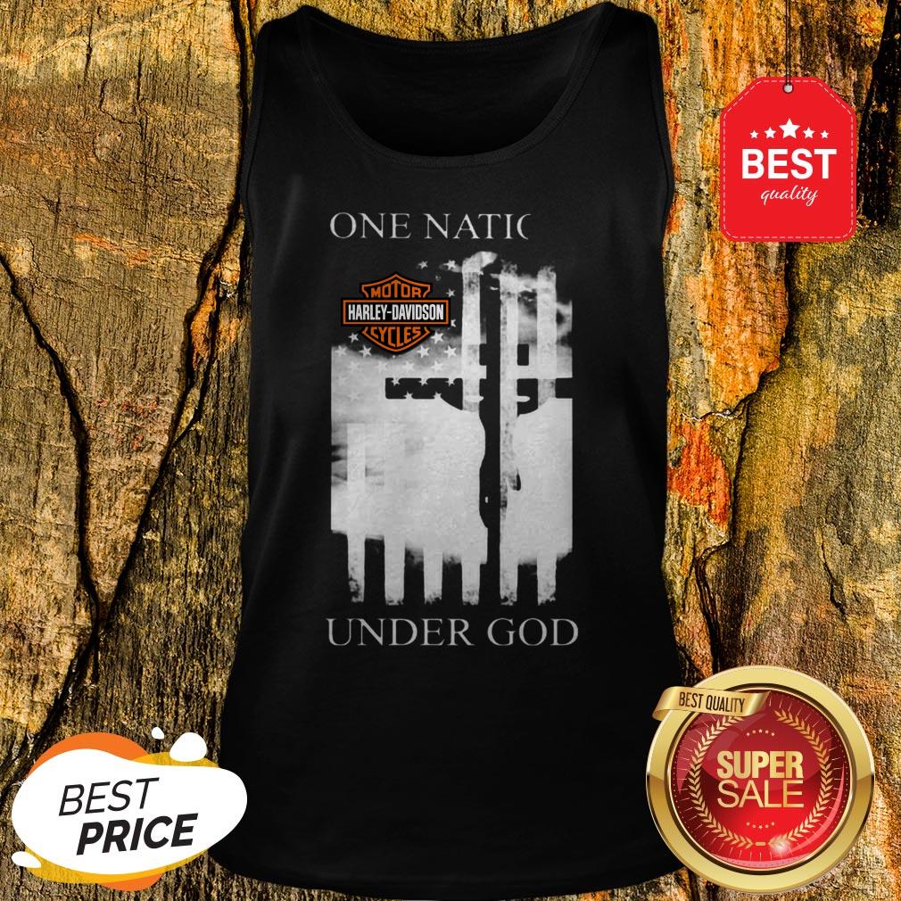 Official One Nation Motor Harley Davidson Cycles Under God American Flag Shirt