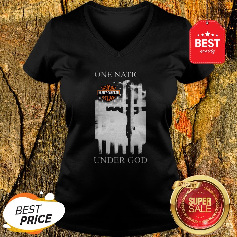 Official One Nation Motor Harley Davidson Cycles Under God American Flag Shirt