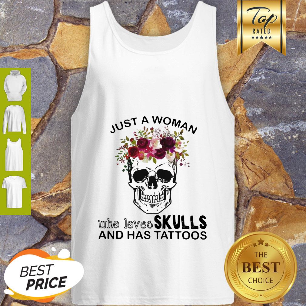 Just A Woman Who Loves Skulls And Has Tattoos Butterflies Shirt