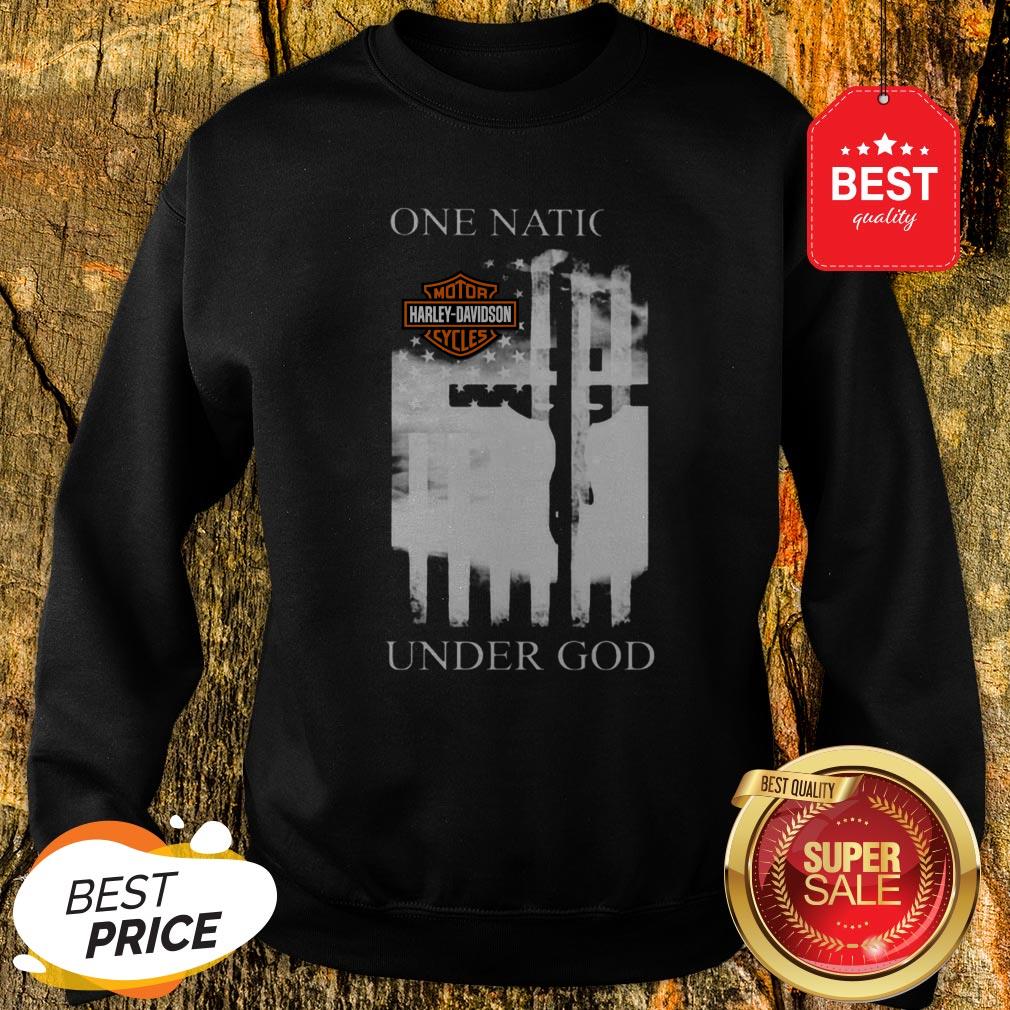 Official One Nation Motor Harley Davidson Cycles Under God American Flag Shirt