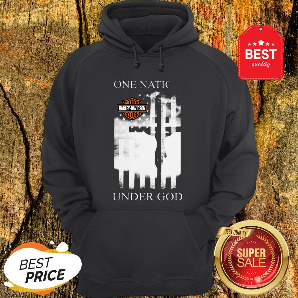 Official One Nation Motor Harley Davidson Cycles Under God American Flag Shirt