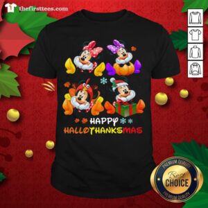 Grateful Happy Hallothanksmas Christmas Mickey And Minnie Mouse Shirt