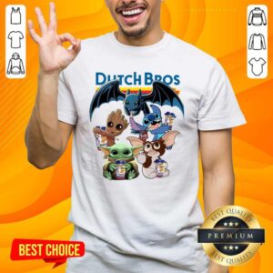 Dutch Bros Coffee Baby Yoda Baby Groot And Toothless Stitch Gizmo Shirt
