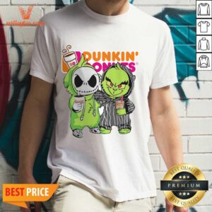 Fantastic Baby Jack Skellington And Grinch Love Dunkin Donuts Shirt