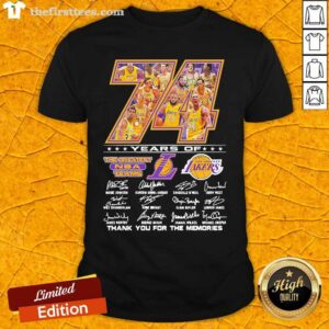 Nice 74 Years Of Los Angeles Lakers Thank You For The Memories Signatures Shirt