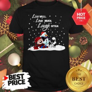 Official Snoopy Charlie Brown Live Well Love Much Laugh Often Christmas Shirt