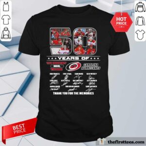 Funny 50 Years Of The Greatest NHL Teams Carolina Hurricanes Signatures Thank You For The Memories Shirt