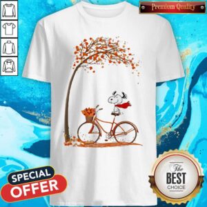 Cute Snoopy And Bicycle Autumn Yellow Leaves Shirt