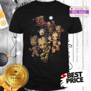 Official Happy Rocket Raccoon Riding Baby Groots Reindeer Christmas Shirt