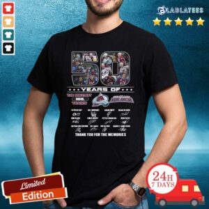 Perfect 50 Years Of Colorado Avalanche The Greatest NHL Teams Thank You For The Memories Signatures Shirt