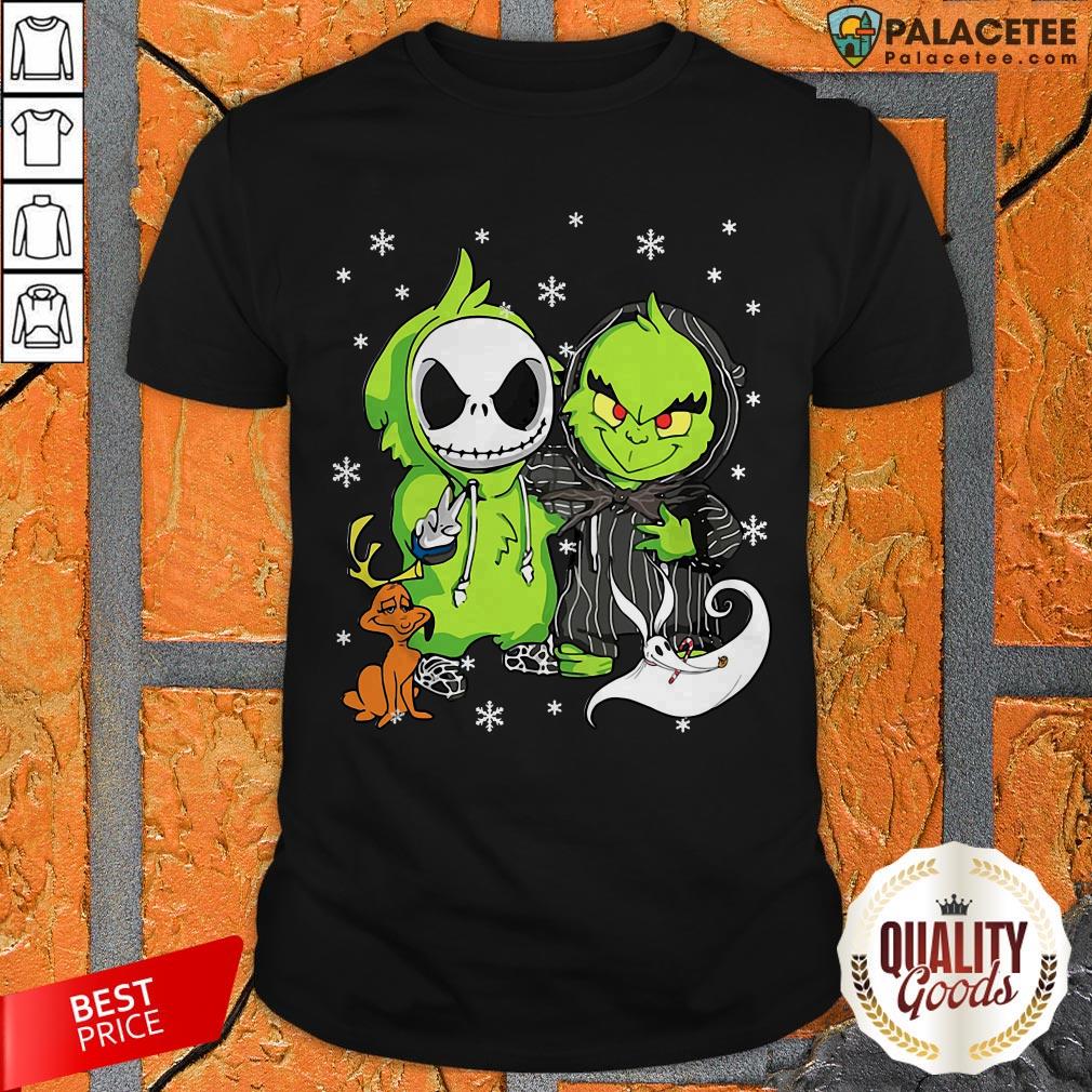 Baby Grinch And Baby Jack Skellington With Boo Christmas Shirt