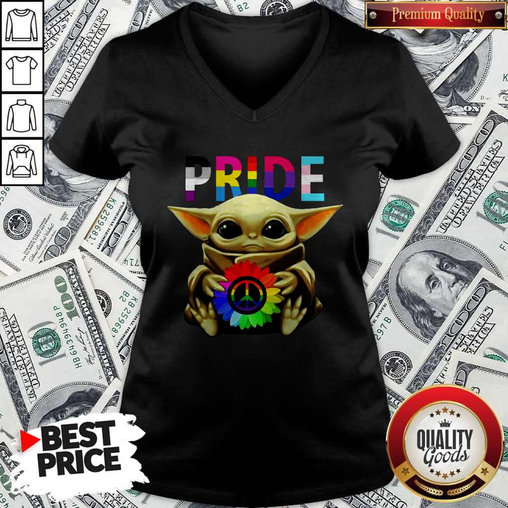 Cute Pride Baby Yoda Hug Hippie Sunflower Shirt