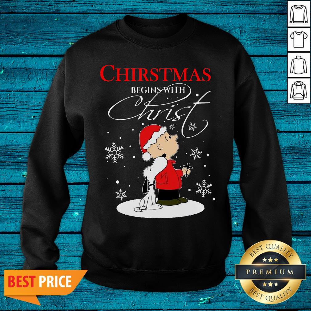 Cute Snoopy And Charlie Brown Christmas Begins With Christ Shirt