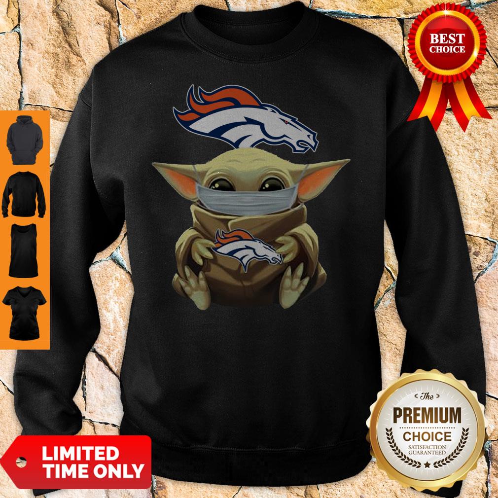 Funny Baby Yoda Face Mask Denver Broncos Tee Shirt