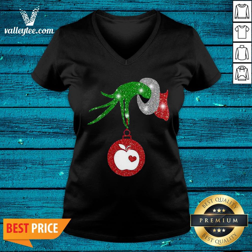 Good l Grinch Hand Holding Apple Diamond Merry Christmas Shirt